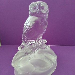 Large Glass Owl Lead Crystal Paperweight Made in France